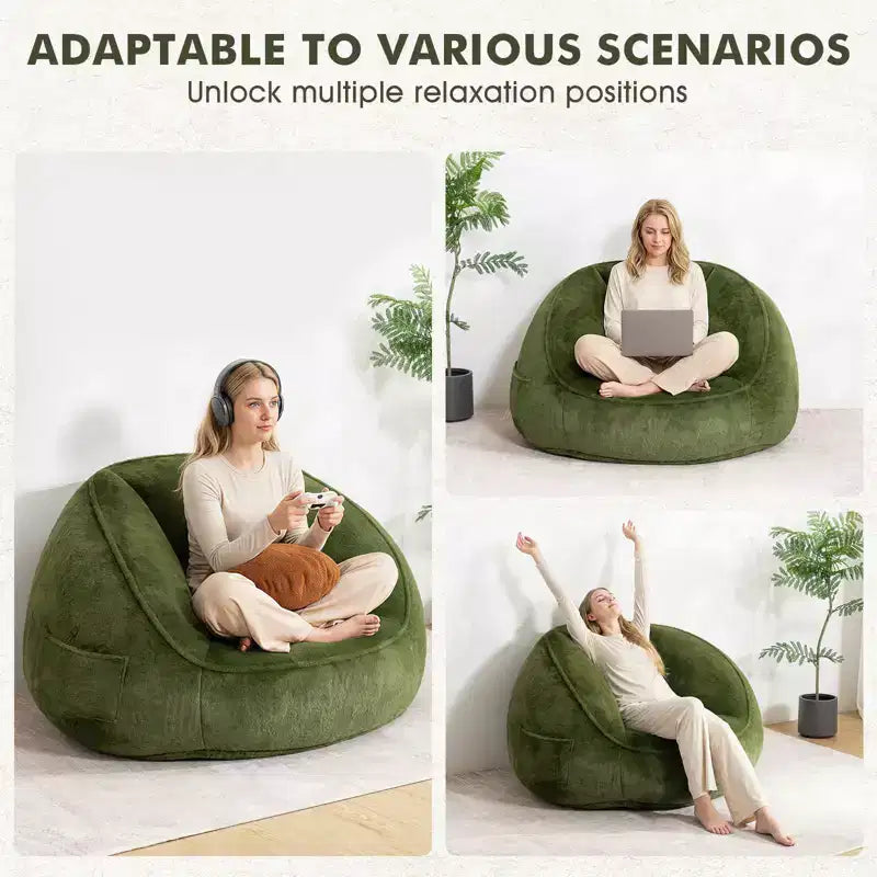 Poltrona sacco ergonomica Hommpa color verde avocado con pelliccia sintetica e memory foam - Regalo perfetto per adulti