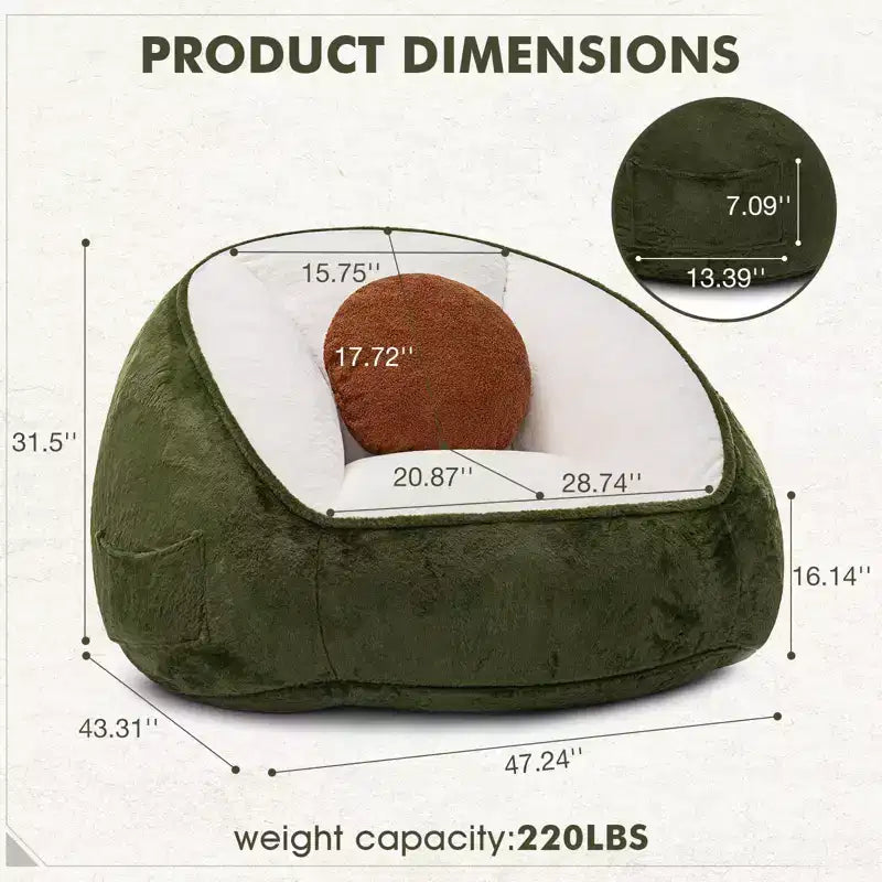 Poltrona sacco ergonomica Hommpa color verde avocado con pelliccia sintetica e memory foam - Regalo perfetto per adulti