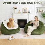 Poltrona sacco ergonomica Hommpa color verde avocado con pelliccia sintetica e memory foam - Regalo perfetto per adulti