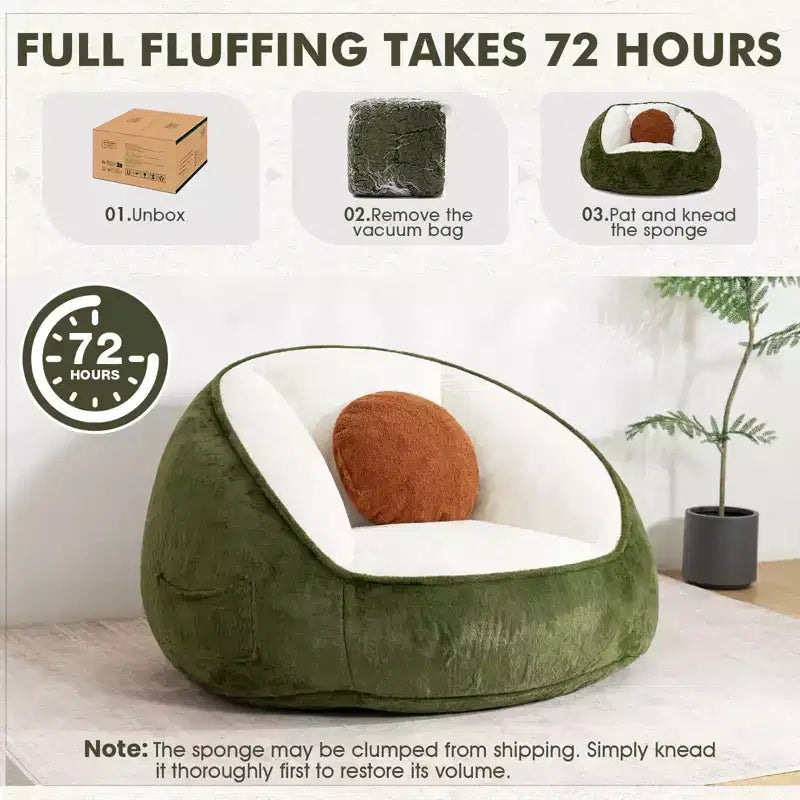 Poltrona sacco ergonomica Hommpa color verde avocado con pelliccia sintetica e memory foam - Regalo perfetto per adulti