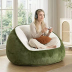 Poltrona sacco ergonomica Hommpa color verde avocado con pelliccia sintetica e memory foam - Regalo perfetto per adulti