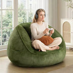Hommpa Ergonomic Avocado Green Bean Bag Chair with Faux Fur & Memory Foam - Perfect Gift for Adults