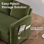Divano Letto Estraibile 2 in 1 Dyonery con Chaise Longue Contenitore e USB, Divano Angolare in Velluto a Coste per Soggiorno