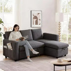 Divano Letto Estraibile 2 in 1 Dyonery con Chaise Longue Contenitore e USB, Divano Angolare in Velluto a Coste per Soggiorno