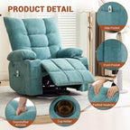 Poltrona reclinabile girevole con funzione calore e massaggio - Poltrona reclinabile 360 Rocking Lazy Boy con portabicchieri e tasca laterale - Divano singolo ergonomico, blu