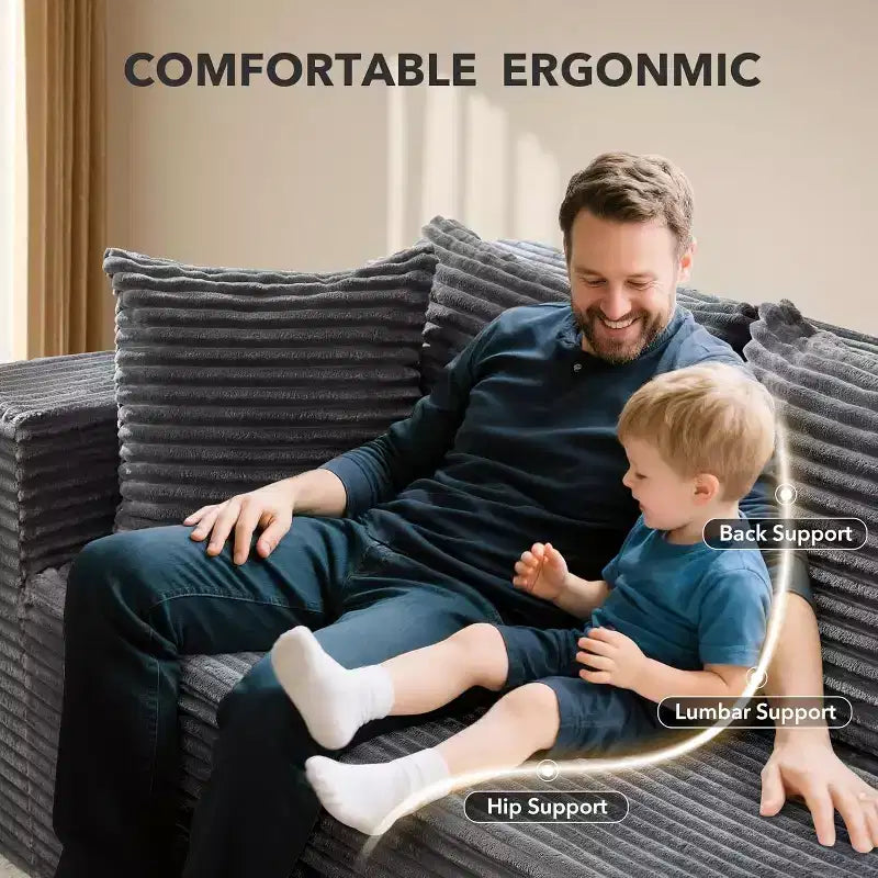 Divano componibile reversibile DobleePy 106, divano a nuvola a L con chaise longue oversize, divano a 3 posti in memory foam, montaggio senza attrezzi, orientamento a destra