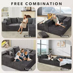 Divano componibile reversibile DobleePy 106, divano a nuvola a L con chaise longue oversize, divano a 3 posti in memory foam, montaggio senza attrezzi, orientamento a destra