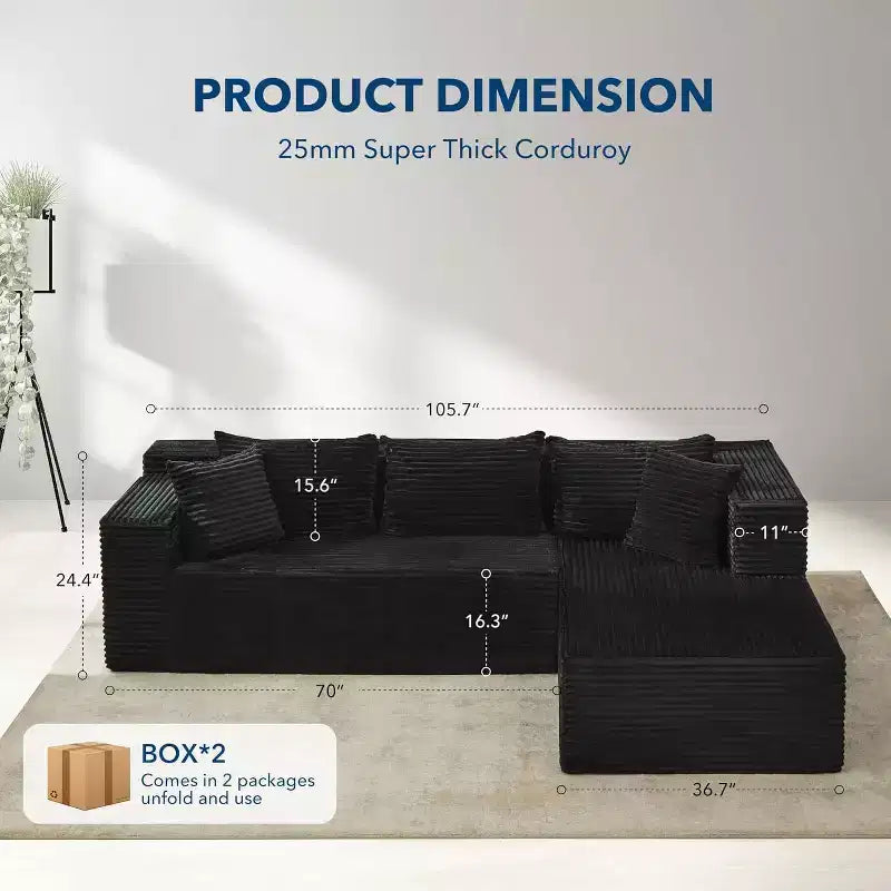 Divano componibile reversibile DobleePy 106, divano a nuvola a L con chaise longue oversize, divano a 3 posti in memory foam, montaggio senza attrezzi, orientamento a destra