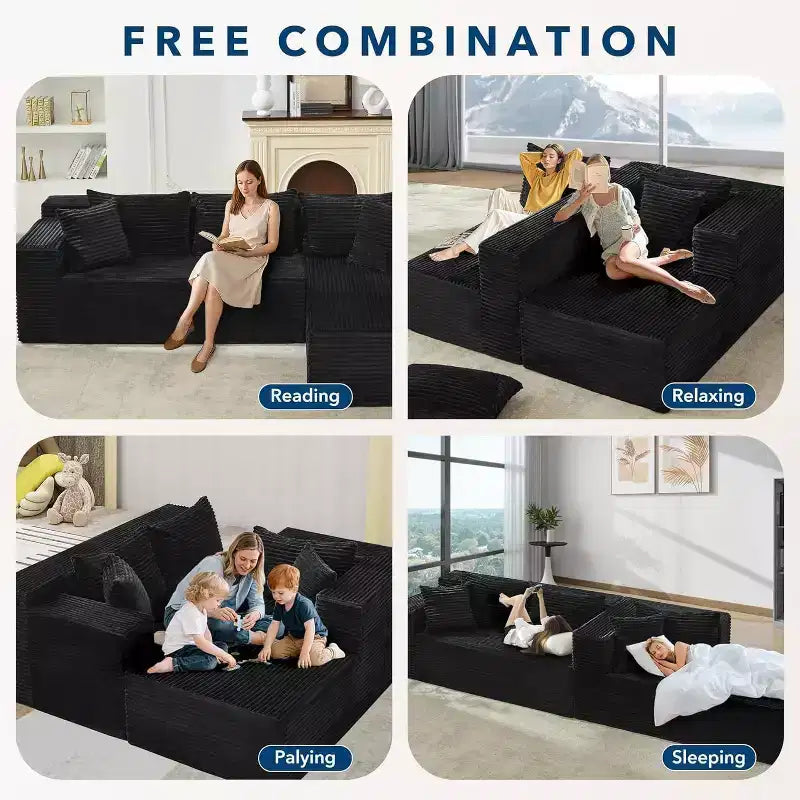 Divano componibile reversibile DobleePy 106, divano a nuvola a L con chaise longue oversize, divano a 3 posti in memory foam, montaggio senza attrezzi, orientamento a destra