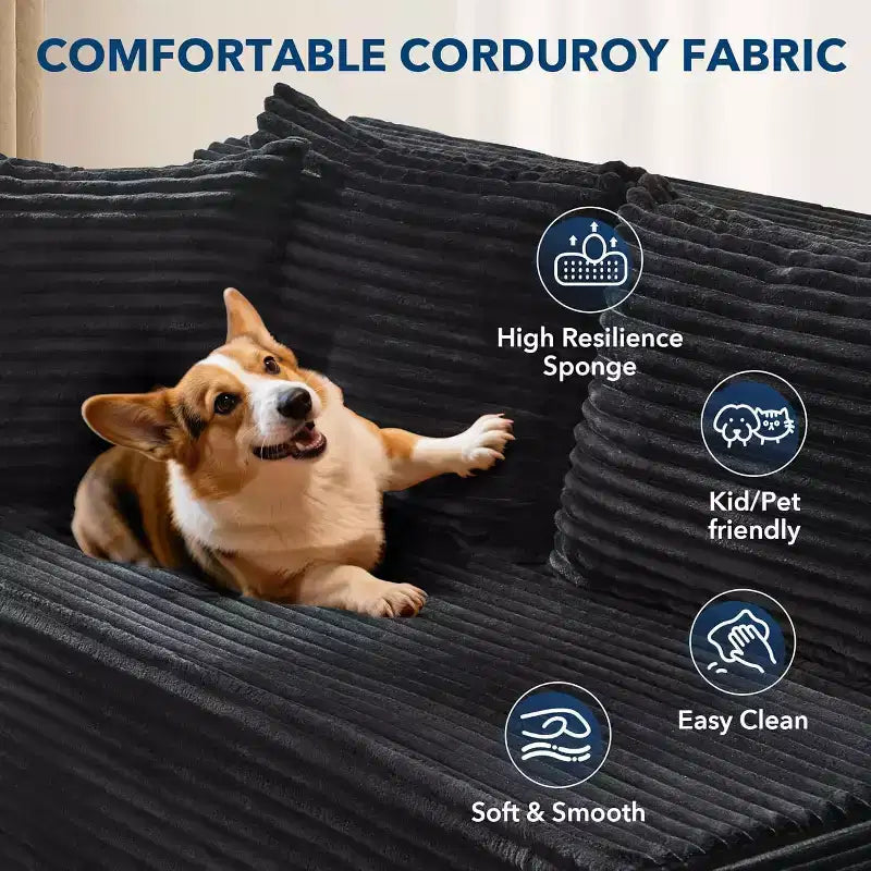 Divano componibile reversibile DobleePy 106, divano a nuvola a L con chaise longue oversize, divano a 3 posti in memory foam, montaggio senza attrezzi, orientamento a destra