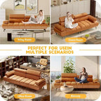 Divano Letto Futon in Ecopelle a 3 Posti, Divano Trasformabile con Schienale Braccioli e Poggiatesta Regolabili, con Due Sezioni Divise Separate