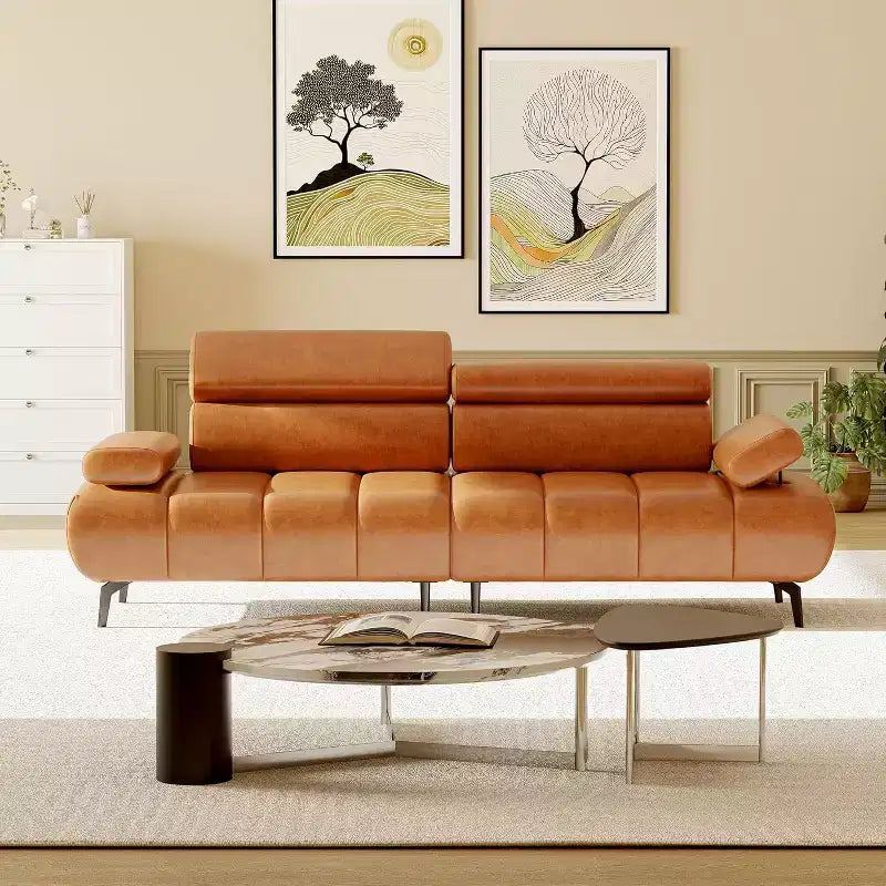 Divano Letto Futon in Ecopelle a 3 Posti, Divano Trasformabile con Schienale Braccioli e Poggiatesta Regolabili, con Due Sezioni Divise Separate