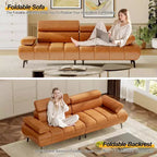 Divano Letto Futon in Ecopelle a 3 Posti, Divano Trasformabile con Schienale Braccioli e Poggiatesta Regolabili, con Due Sezioni Divise Separate
