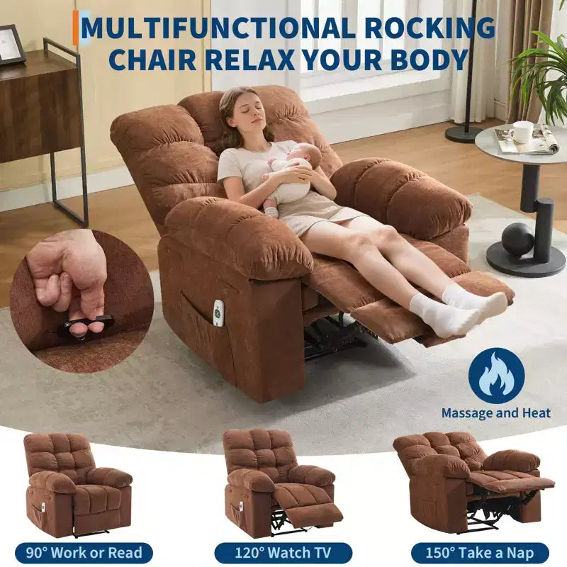 Poltrona Reclinabile Massaggiante e Riscaldante per Adulti, Divano Singolo Manuale Oversize Imbottito da 150°, Seduta Extra Larga e Morbida, per Salotto e Home Theater