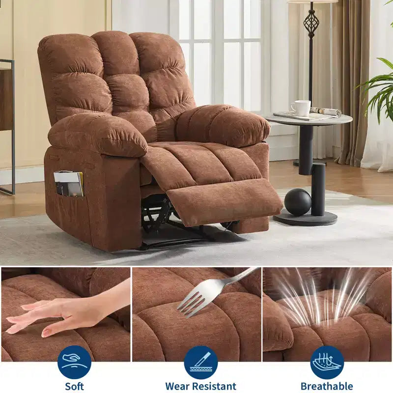 Poltrona Reclinabile Massaggiante e Riscaldante per Adulti, Divano Singolo Manuale Oversize Imbottito da 150°, Seduta Extra Larga e Morbida, per Salotto e Home Theater