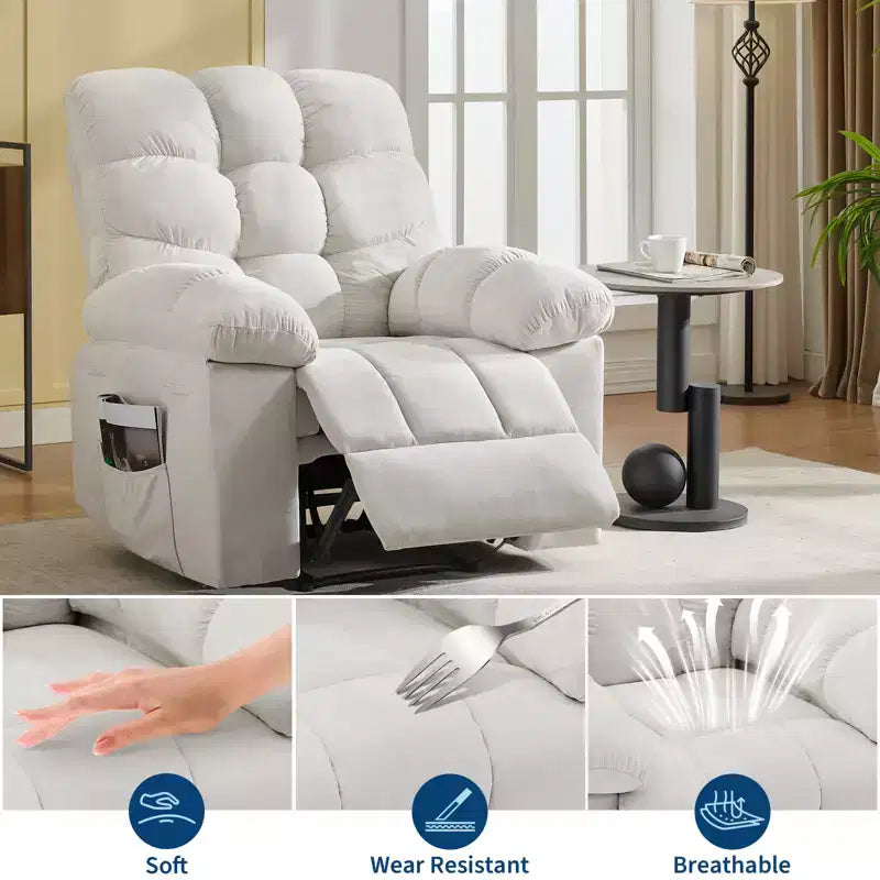 Poltrona Reclinabile Massaggiante e Riscaldante per Adulti, Divano Singolo Manuale Oversize Imbottito da 150°, Seduta Extra Larga e Morbida, per Salotto e Home Theater