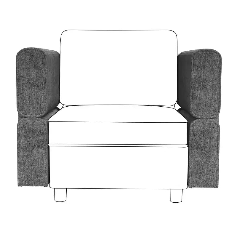 Divano componibile a 1 posto, Poltrona singola in ciniglia con seduta contenitore, Elemento componibile per divano componibile, Combinazione libera, Grigio chiaro