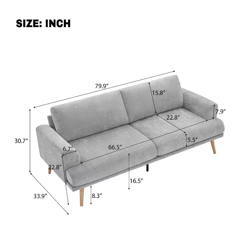 Divano a 3 Posti da Soggiorno 79.9 con Gambe in Legno di Gomma, Divano/Poltrona per Casa/Appartamento, Grigio - ModernLuxe