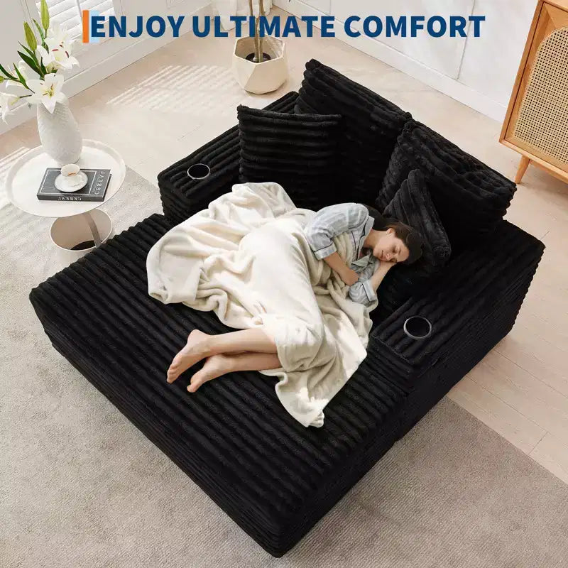 GustoWave 54 Poltrona Chaise Longue in Velluto a Coste, Divano Letto Oversize con Portabicchieri e Cuscini, Mobili per Soggiorno Verdi