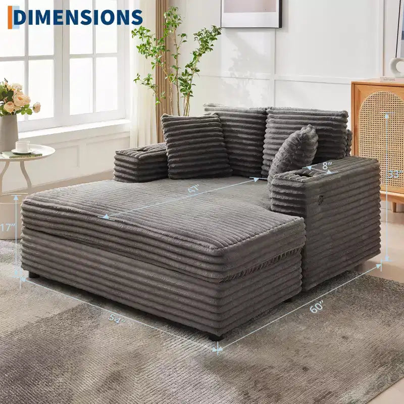 GustoWave 54 Poltrona Chaise Longue in Velluto a Coste, Divano Letto Oversize con Portabicchieri e Cuscini, Mobili per Soggiorno Verdi