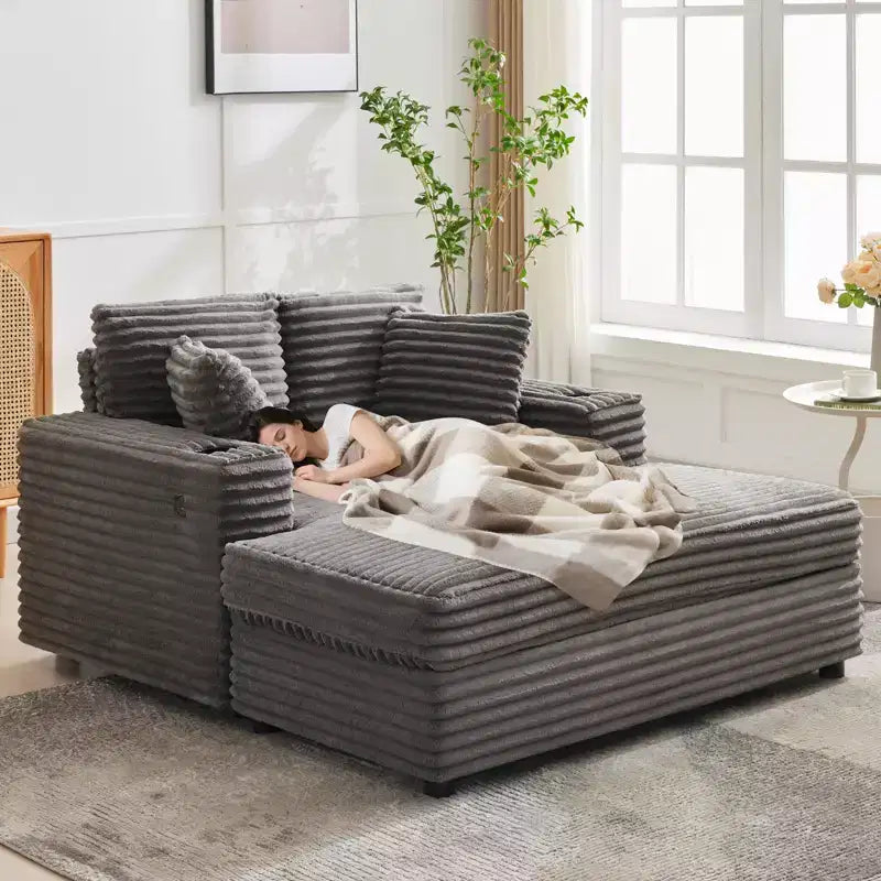 GustoWave 54 Poltrona Chaise Longue in Velluto a Coste, Divano Letto Oversize con Portabicchieri e Cuscini, Mobili per Soggiorno Verdi