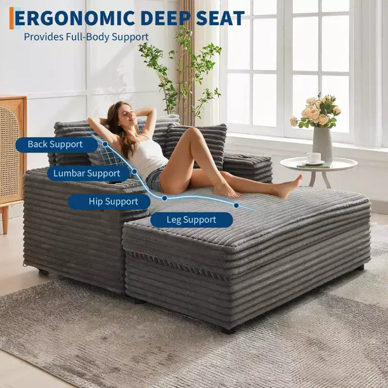 GustoWave 54 Poltrona Chaise Longue in Velluto a Coste, Divano Letto Oversize con Portabicchieri e Cuscini, Mobili per Soggiorno Verdi