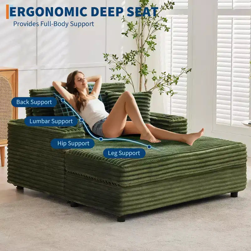 GustoWave 54 Poltrona Chaise Longue in Velluto a Coste, Divano Letto Oversize con Portabicchieri e Cuscini, Mobili per Soggiorno Verdi