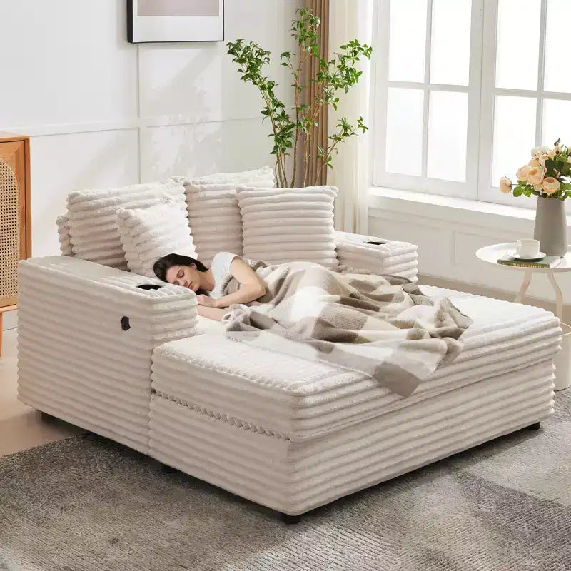GustoWave 54 Poltrona Chaise Longue in Velluto a Coste, Divano Letto Oversize con Portabicchieri e Cuscini, Mobili per Soggiorno Verdi