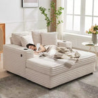 GustoWave 54 Poltrona Chaise Longue in Velluto a Coste, Divano Letto Oversize con Portabicchieri e Cuscini, Mobili per Soggiorno Verdi