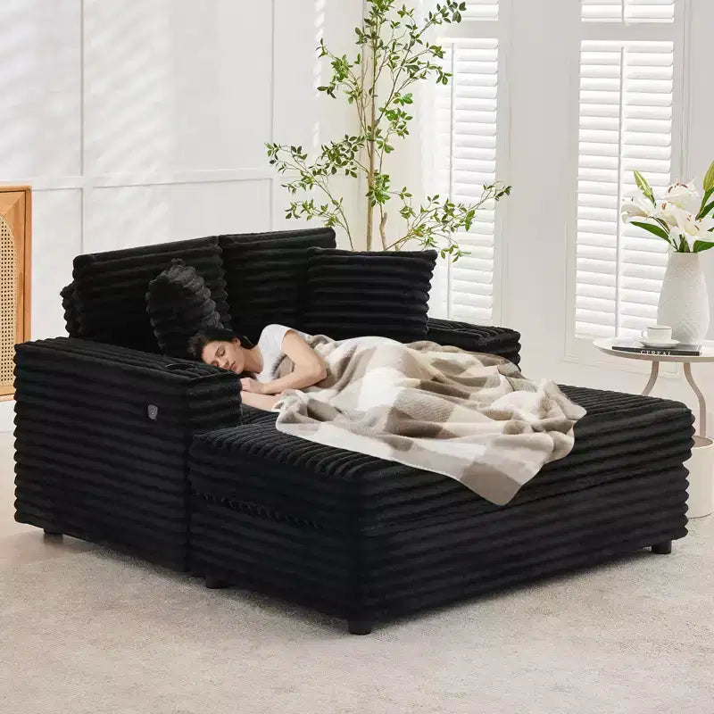 GustoWave 54 Poltrona Chaise Longue in Velluto a Coste, Divano Letto Oversize con Portabicchieri e Cuscini, Mobili per Soggiorno Verdi