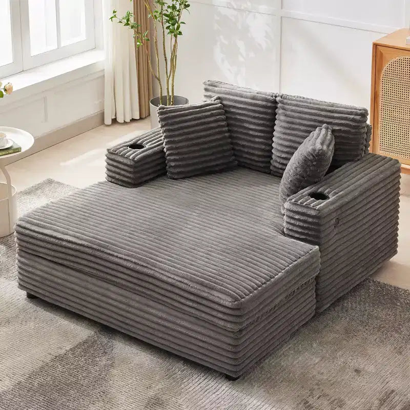 GustoWave 54 Poltrona Chaise Longue in Velluto a Coste, Divano Letto Oversize con Portabicchieri e Cuscini, Mobili per Soggiorno Verdi