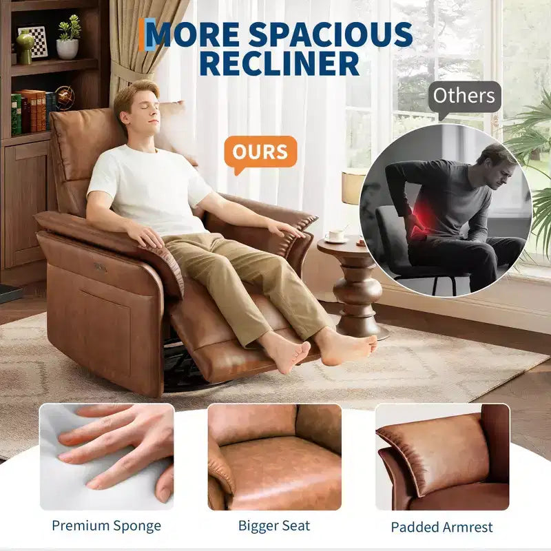 Poltrona Reclinabile in Pelle PU per Soggiorno - Girevole a 270°, Dondolo, Reclinazione Regolabile, Braccioli a Doppio Strato, Comodo Divano Singolo Grande