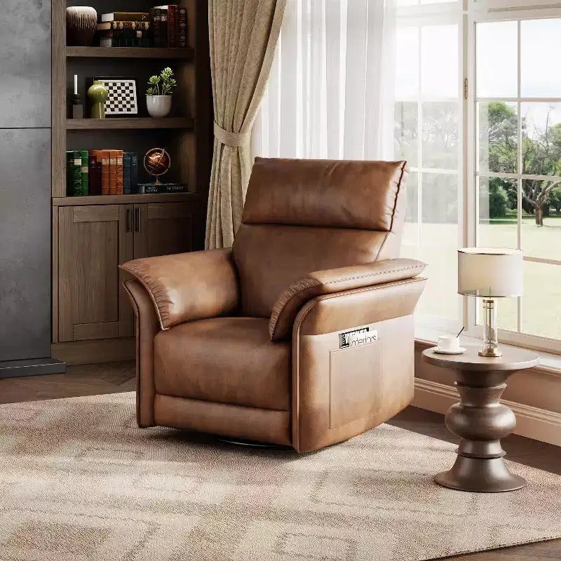 Poltrona Reclinabile in Pelle PU per Soggiorno - Girevole a 270°, Dondolo, Reclinazione Regolabile, Braccioli a Doppio Strato, Comodo Divano Singolo Grande