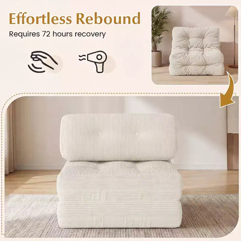 Divano Letto Pieghevole Costway, Poltrona Letto Convertibile con Schienale a Cuscino, Rivestimento in Velluto a Coste Beige/Nero/Grigio/Blu Scuro/Rosa