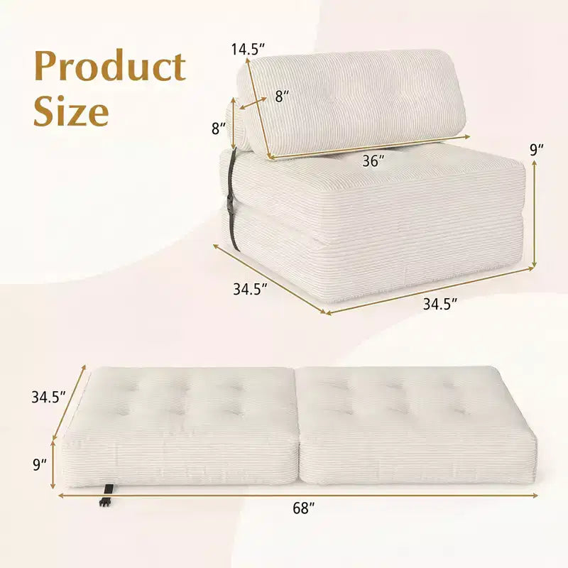 Divano Letto Pieghevole Costway, Poltrona Letto Convertibile con Schienale a Cuscino, Rivestimento in Velluto a Coste Beige/Nero/Grigio/Blu Scuro/Rosa