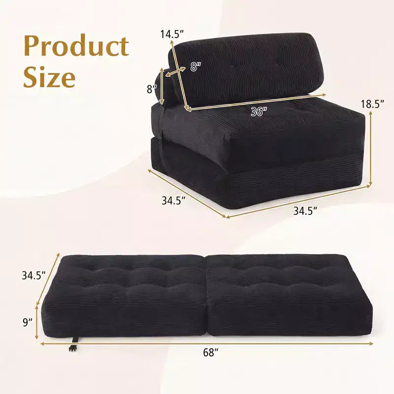 Divano Letto Pieghevole Costway, Poltrona Letto Convertibile con Schienale a Cuscino, Rivestimento in Velluto a Coste Beige/Nero/Grigio/Blu Scuro/Rosa