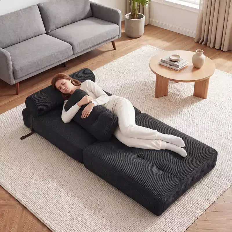 Divano Letto Pieghevole Costway, Poltrona Letto Convertibile con Schienale a Cuscino, Rivestimento in Velluto a Coste Beige/Nero/Grigio/Blu Scuro/Rosa