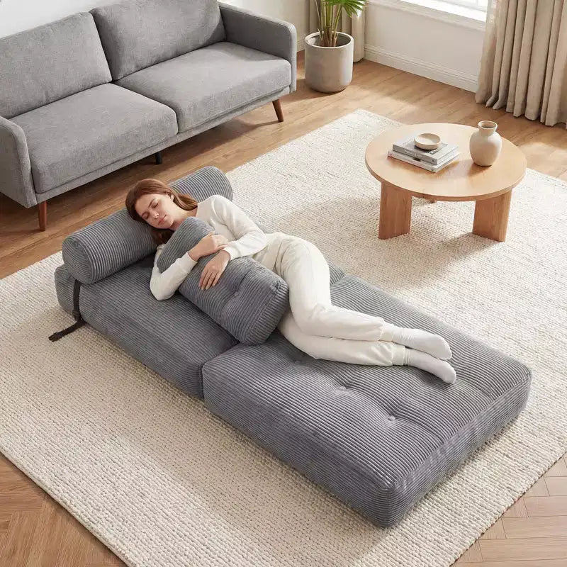 Divano Letto Pieghevole Costway, Poltrona Letto Convertibile con Schienale a Cuscino, Rivestimento in Velluto a Coste Beige/Nero/Grigio/Blu Scuro/Rosa