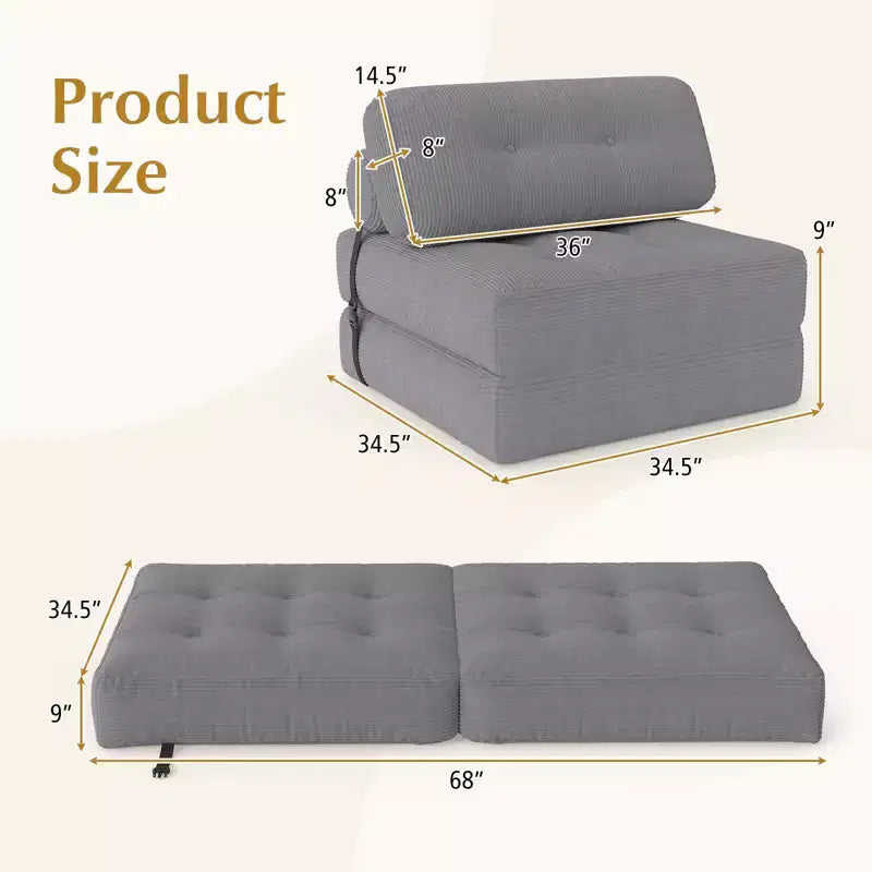 Divano Letto Pieghevole Costway, Poltrona Letto Convertibile con Schienale a Cuscino, Rivestimento in Velluto a Coste Beige/Nero/Grigio/Blu Scuro/Rosa