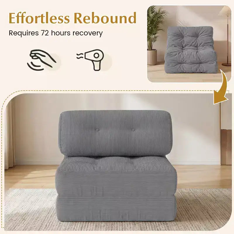 Divano Letto Pieghevole Costway, Poltrona Letto Convertibile con Schienale a Cuscino, Rivestimento in Velluto a Coste Beige/Nero/Grigio/Blu Scuro/Rosa