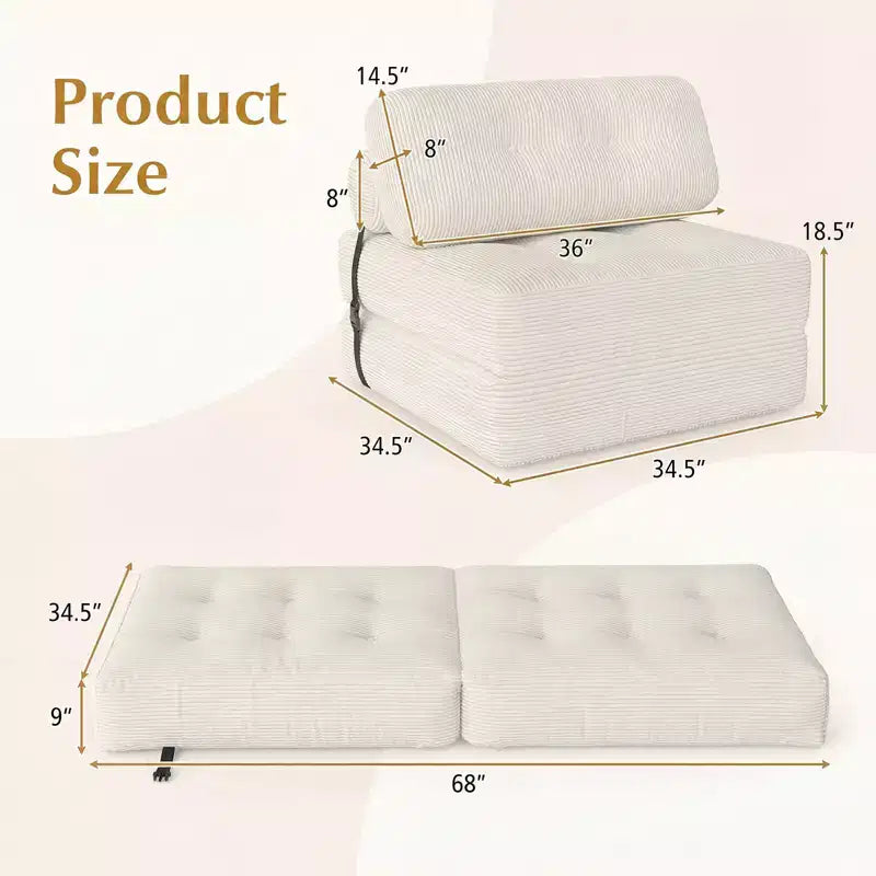 Divano Letto Pieghevole Costway, Poltrona Letto Convertibile con Schienale a Cuscino, Rivestimento in Velluto a Coste Beige/Nero/Grigio/Blu Scuro/Rosa