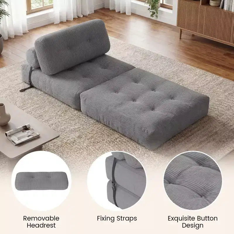 Divano Letto Pieghevole Costway, Poltrona Letto Convertibile con Schienale a Cuscino, Rivestimento in Velluto a Coste Beige/Nero/Grigio/Blu Scuro/Rosa