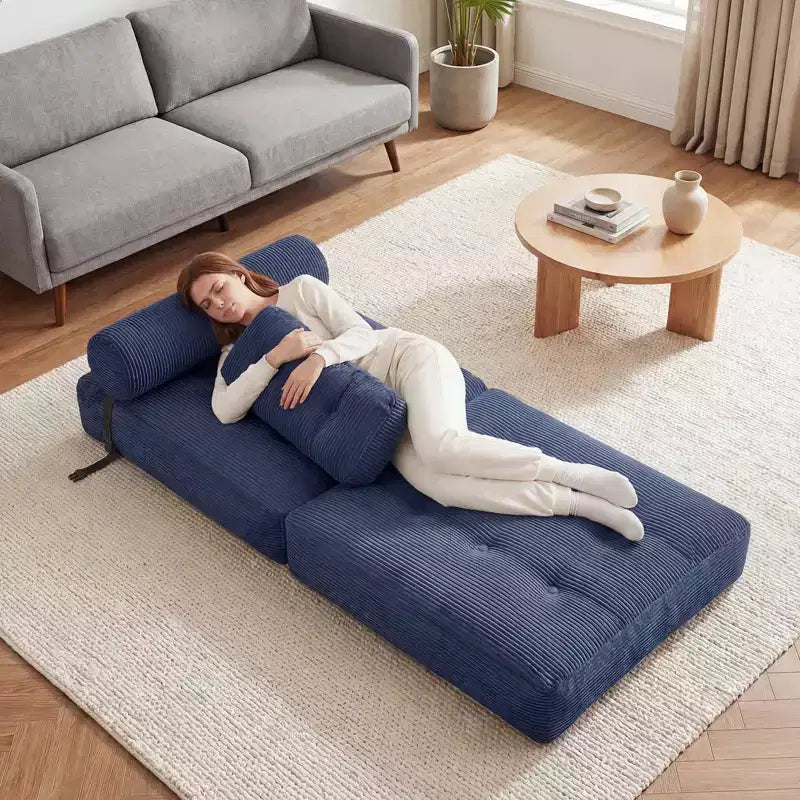 Divano Letto Pieghevole Costway, Poltrona Letto Convertibile con Schienale a Cuscino, Rivestimento in Velluto a Coste Beige/Nero/Grigio/Blu Scuro/Rosa