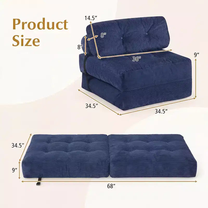 Divano Letto Pieghevole Costway, Poltrona Letto Convertibile con Schienale a Cuscino, Rivestimento in Velluto a Coste Beige/Nero/Grigio/Blu Scuro/Rosa