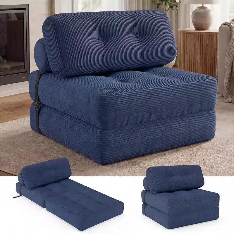 Divano Letto Pieghevole Costway, Poltrona Letto Convertibile con Schienale a Cuscino, Rivestimento in Velluto a Coste Beige/Nero/Grigio/Blu Scuro/Rosa