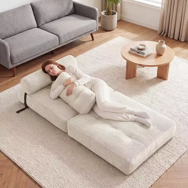 Divano Letto Pieghevole Costway, Poltrona Letto Convertibile con Schienale a Cuscino, Rivestimento in Velluto a Coste Beige/Nero/Grigio/Blu Scuro/Rosa