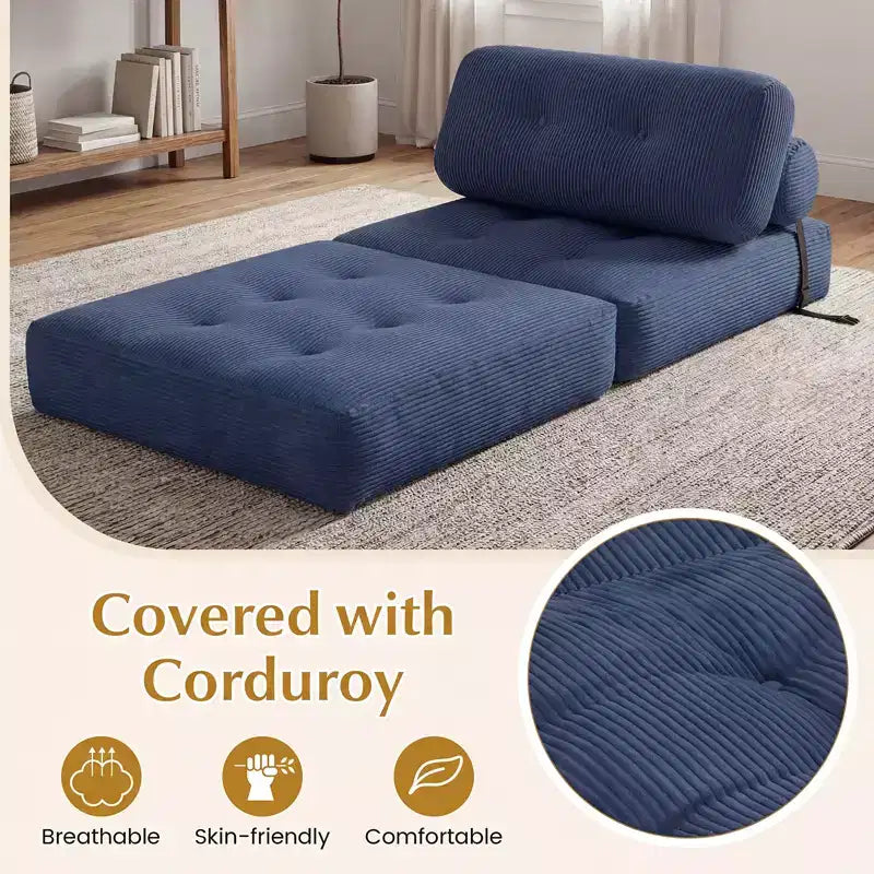 Divano Letto Pieghevole Costway, Poltrona Letto Convertibile con Schienale a Cuscino, Rivestimento in Velluto a Coste Beige/Nero/Grigio/Blu Scuro/Rosa