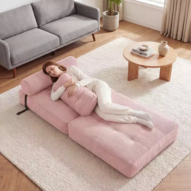 Divano Letto Pieghevole Costway, Poltrona Letto Convertibile con Schienale a Cuscino, Rivestimento in Velluto a Coste Beige/Nero/Grigio/Blu Scuro/Rosa