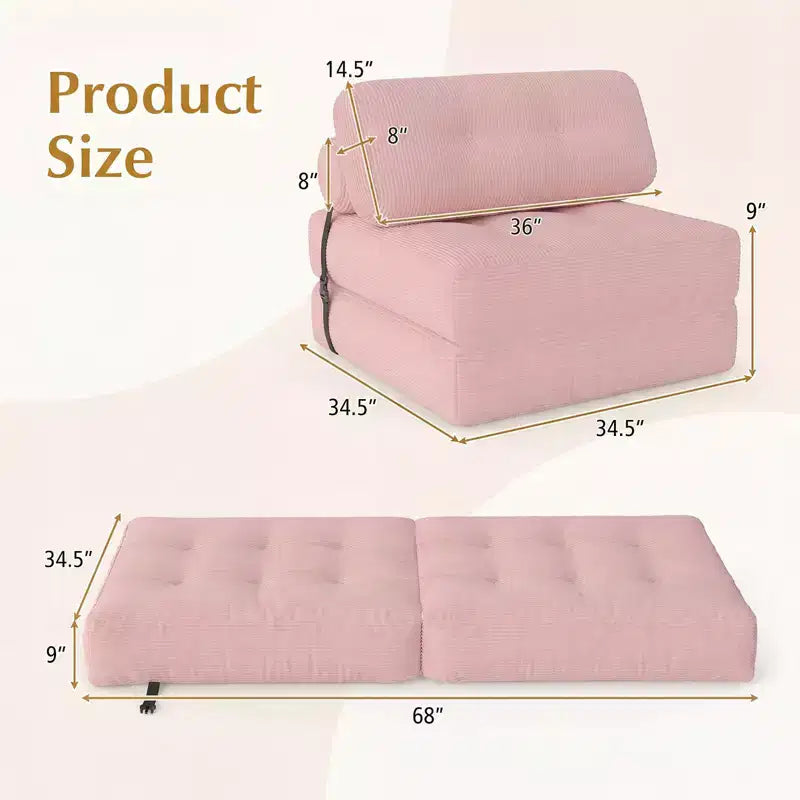 Divano Letto Pieghevole Costway, Poltrona Letto Convertibile con Schienale a Cuscino, Rivestimento in Velluto a Coste Beige/Nero/Grigio/Blu Scuro/Rosa