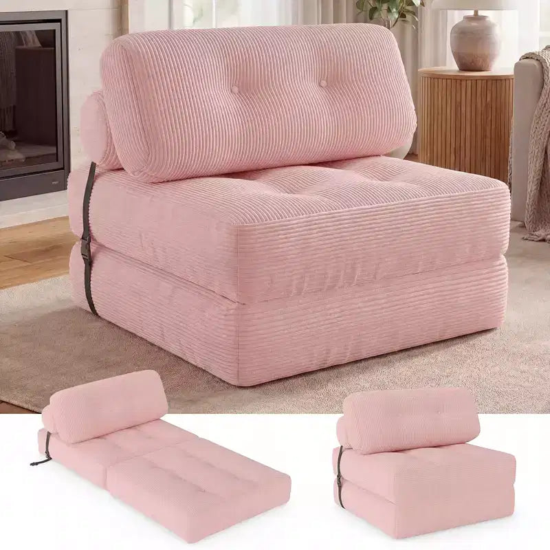 Divano Letto Pieghevole Costway, Poltrona Letto Convertibile con Schienale a Cuscino, Rivestimento in Velluto a Coste Beige/Nero/Grigio/Blu Scuro/Rosa